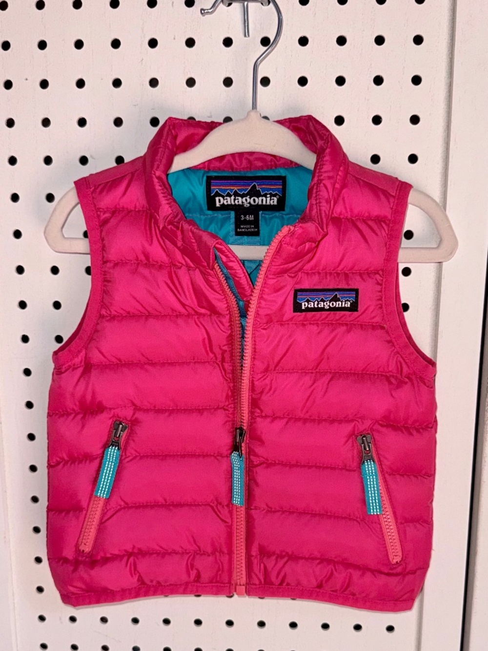 Patagonia Baby Down Sweater Vest 3 - 6M Hot Pink / Aqua Blue
